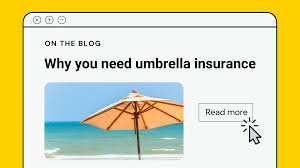 A bright-colored umbrella shading a sandy beach, symbolizing financial protection and security, just like umbrella insurance shields against unforeseen liabilities